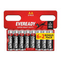 Eveready AA batteries, Super Heavy Duty, 8-pack (6+2 bonus) in red packaging.