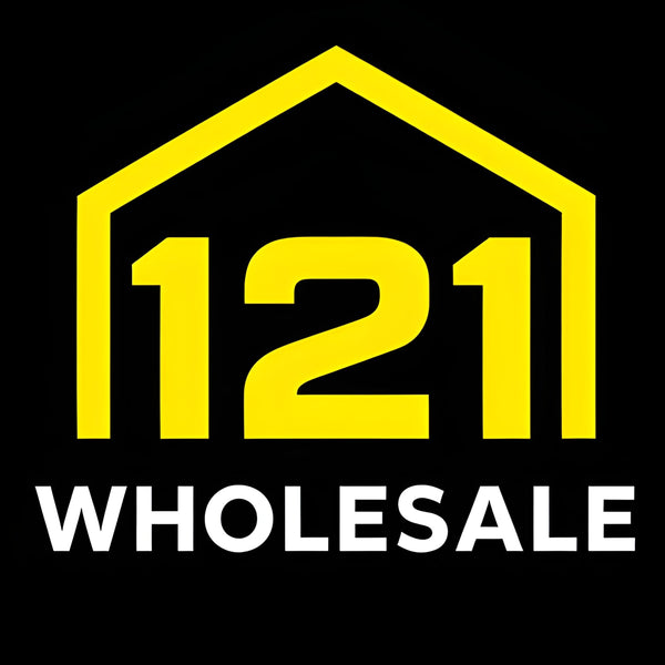 Yellow '121 Wholesale' logo on a black background