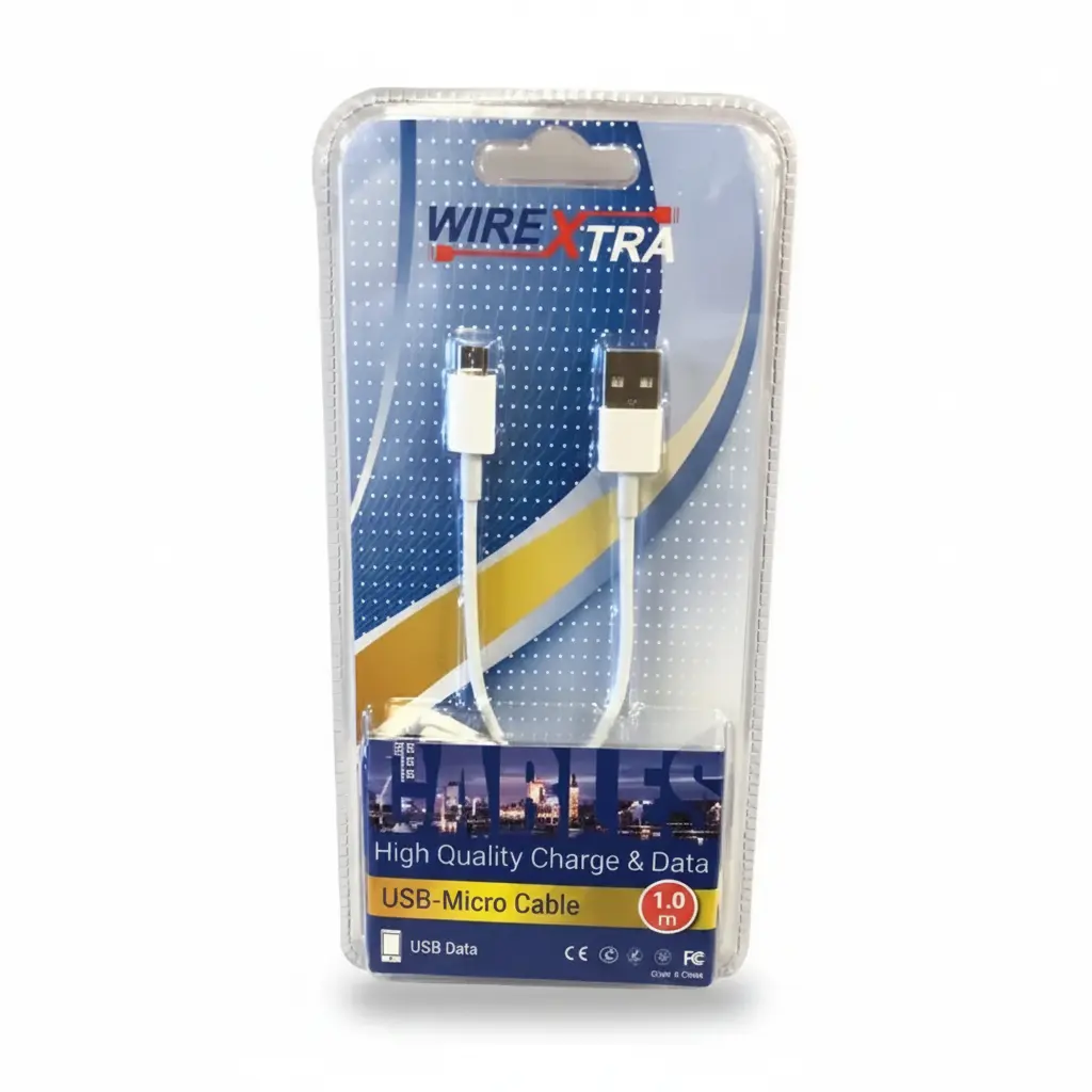 Charging Cable WireXtra 1m Micro USB to USB 2.0, white USB lead