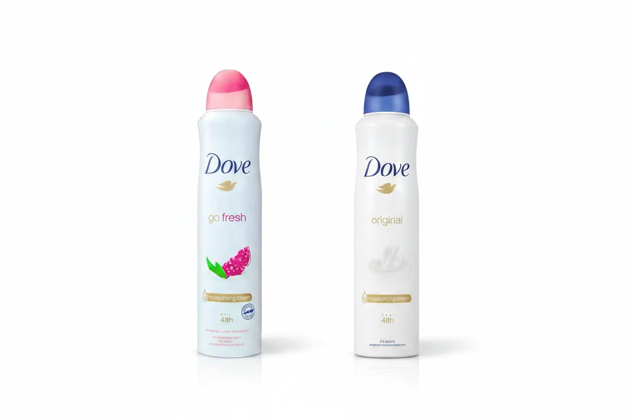 Dove antiperspirant deodorant sprays, Original and Pomegranate & Lemon, 200 ml each, 2-pack.