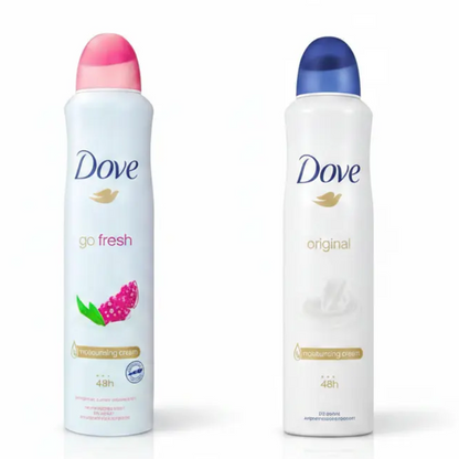 Dove antiperspirant deodorant sprays, Original and Pomegranate & Lemon, 200 ml each, 2-pack.