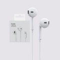 Earphones with Lightning connector, white in-ear headphones, two shown