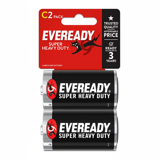 Eveready C size batteries, super heavy duty, 2-pack