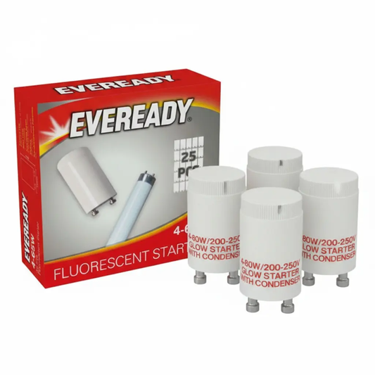 Eveready fluorescent tube starters 4-65W, set of 4 white starters