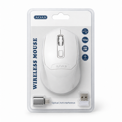 Usb Wireless PC Mouse USB or Bluetooth Connection + USB to USB-C Adaptor AOAS