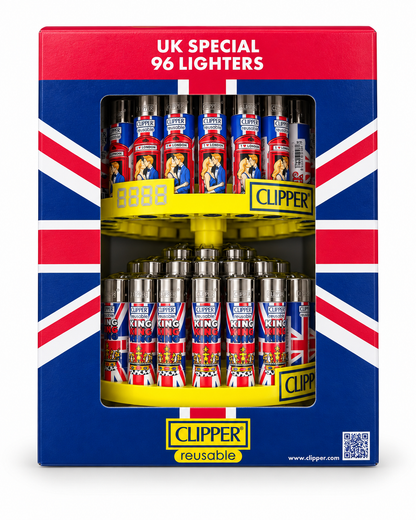 96 Piece Clipper Flint Lighter Display Stand UK Special 2 Tier Carousel Clipper
