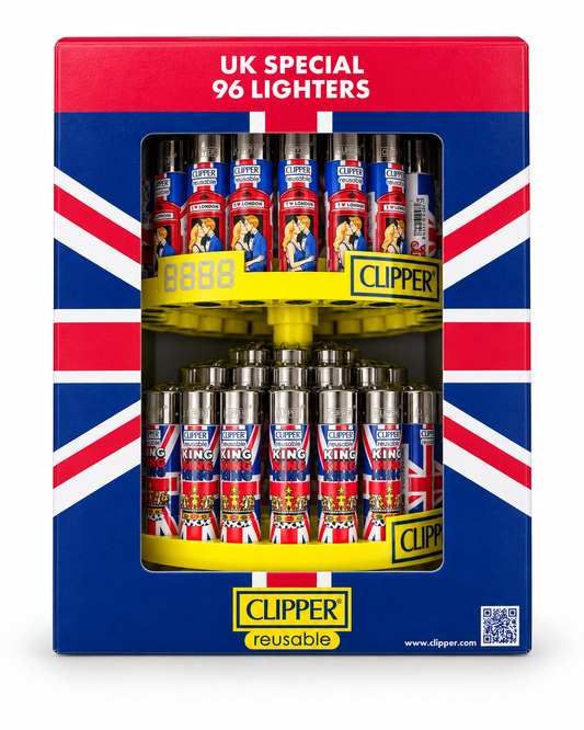 96 Piece Clipper Flint Lighter Display Stand UK Special 2 Tier Carousel Clipper