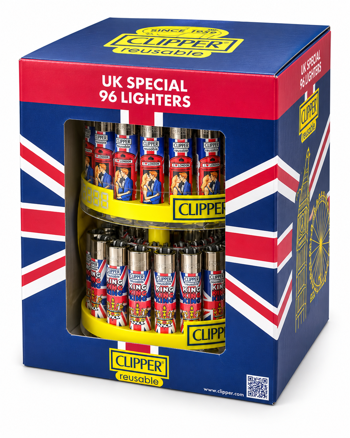 96 Piece Clipper Flint Lighter Display Stand UK Special 2 Tier Carousel Clipper