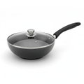 Forged non-stick wok with glass lid and black handle