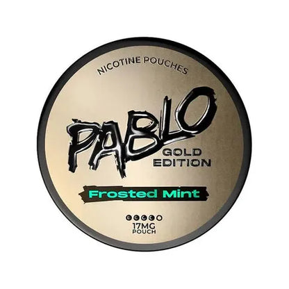 Pablo Gold Edition nicotine pouches tin with Frosted Mint flavor, 17 mg per pouch.