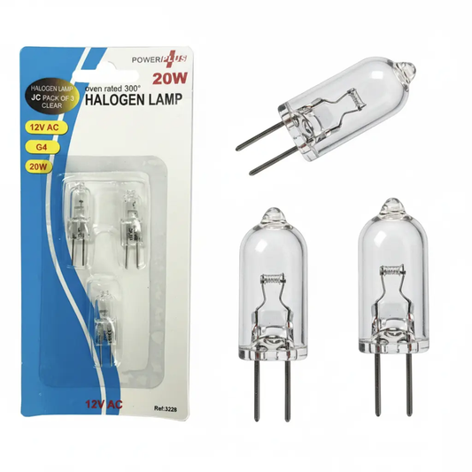 Power Plus G4 capsule halogen bulbs, 12V AC, 20W, 3-pack
