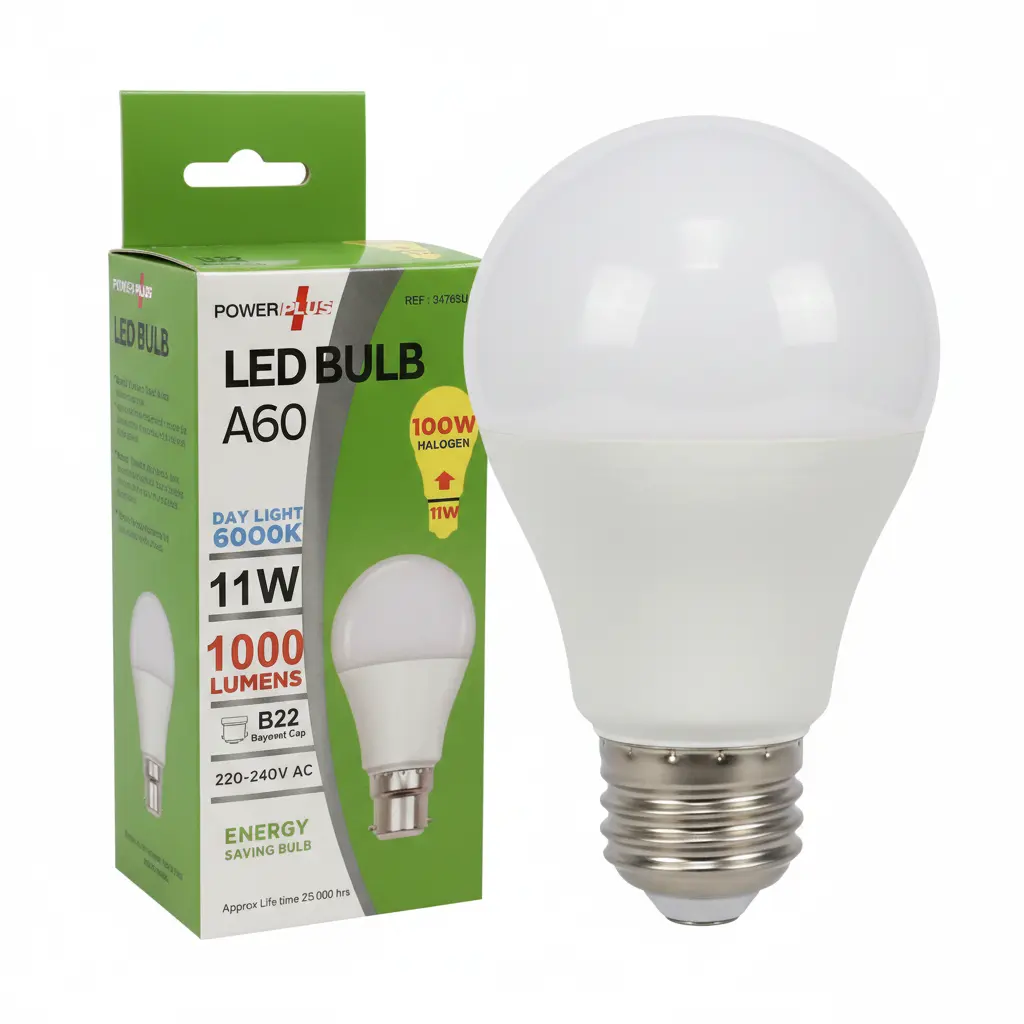 PowerPlus LED Bulb B22 BC A60 with box, cool white 6000K, 11W, 1000 lumens, 2-item set