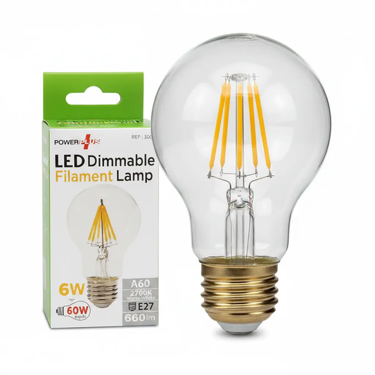 PowerPlus GLS ES E27 LED Filament Bulb, 6W, 2700K warm white, with box