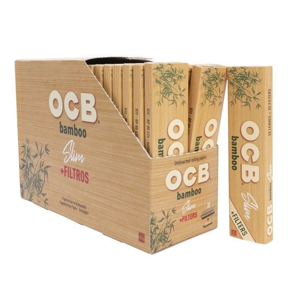 OCB Connoisseur bamboo slim rolling papers with filters, 32-pack box