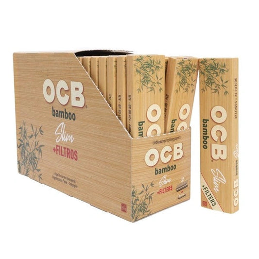 OCB Connoisseur bamboo slim rolling papers with filters, 32-pack box