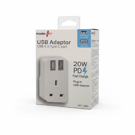 Plug Adaptor/Charger TYPE A & TYPE C USB 20W Power Plus