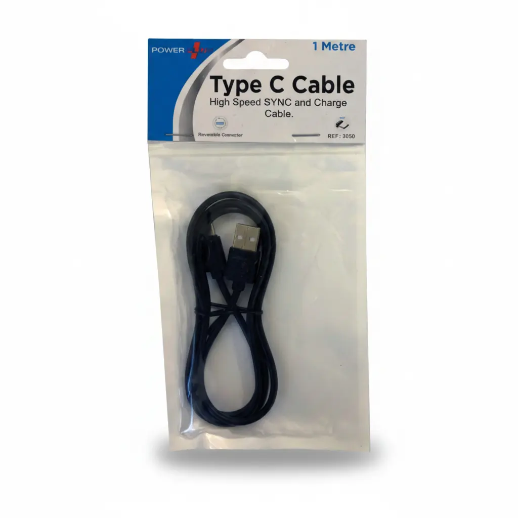 Charging cable USB A to USB C, 1m, black, in sealed packaging