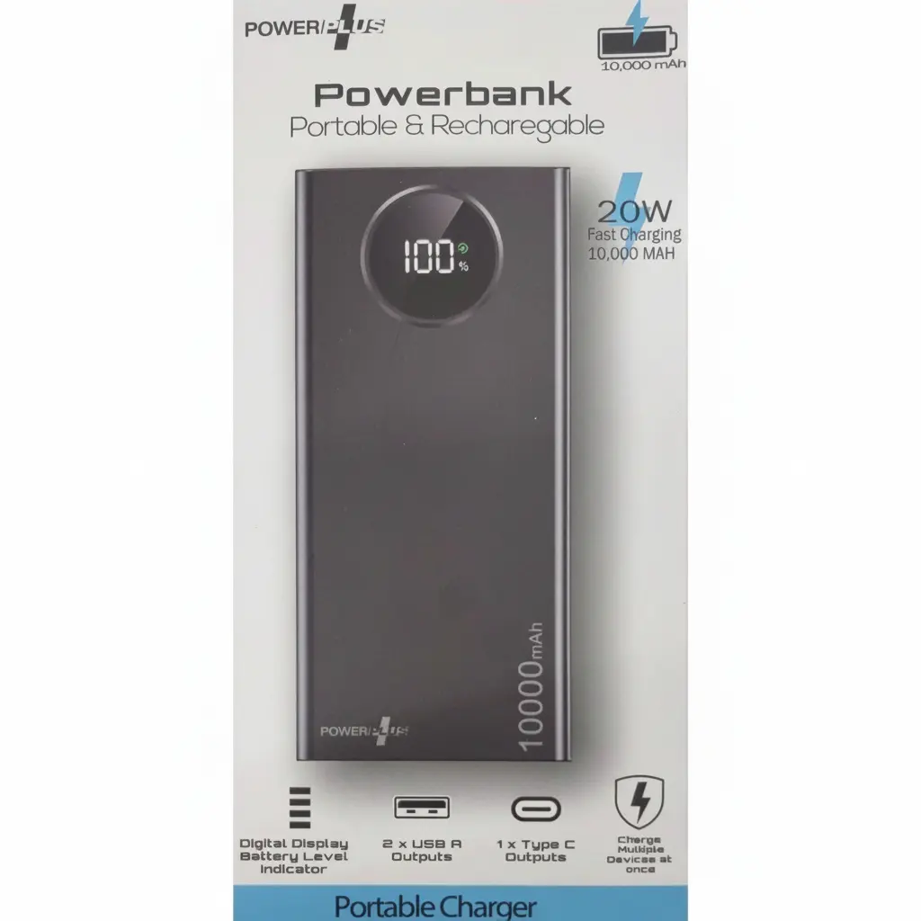 Power Plus powerbank 10,000mAh portable charger in black
