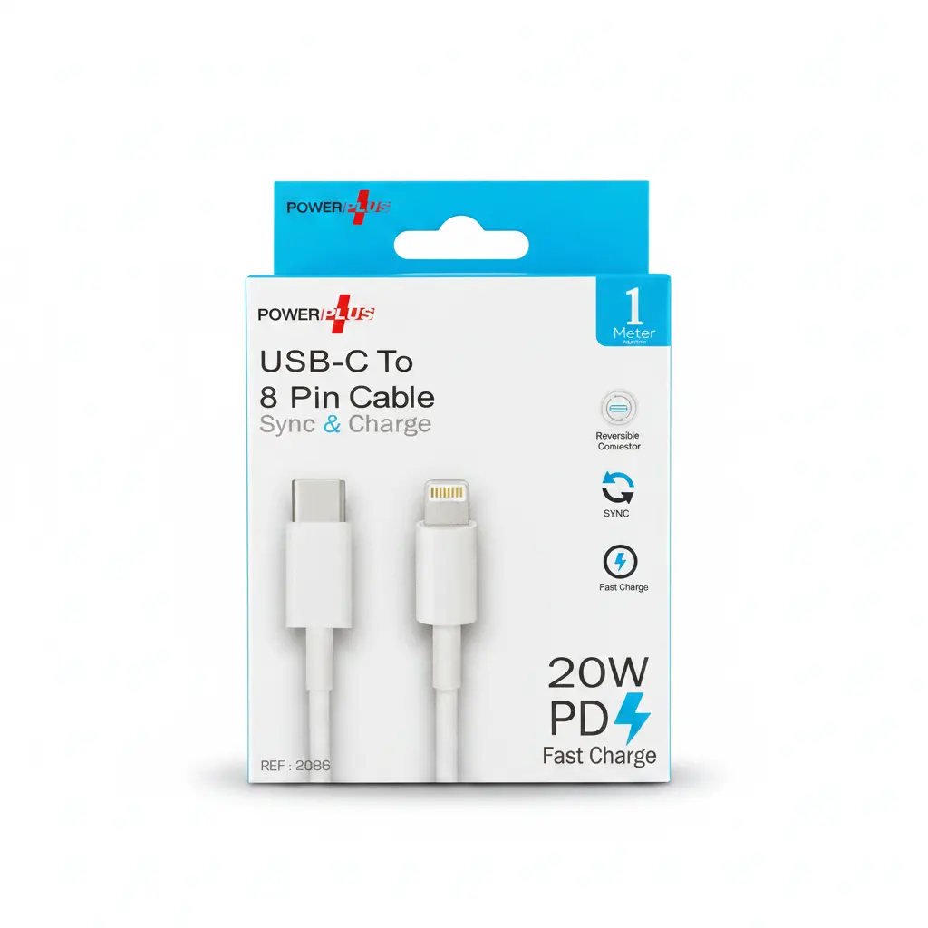 PowerPlus USB-C to 8 Pin Cable, 1m, white, 20W PD fast charge