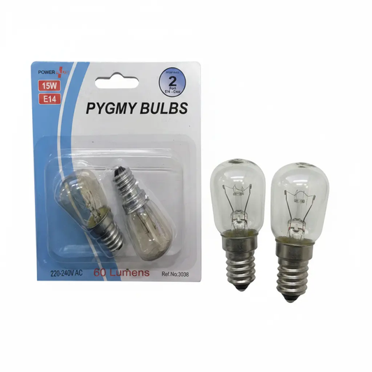 Pygmy Bulbs SES 15W bulb, 2 pack, clear glass with E14 base