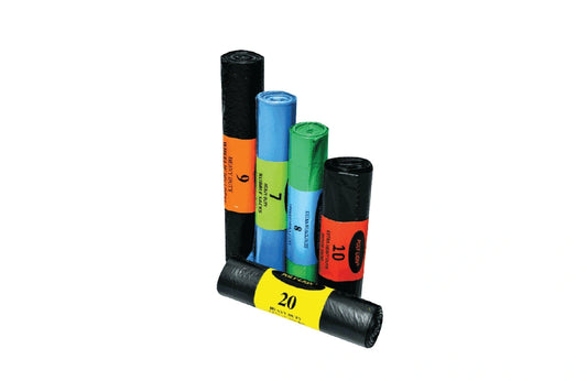 Heavy Duty Refuse Bin Bags, black, unbranded garbage bags in an assorted color roll set
