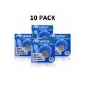 Renata watch batteries 10-pack in blue Swiss-made packaging (model 377 SR626SW).