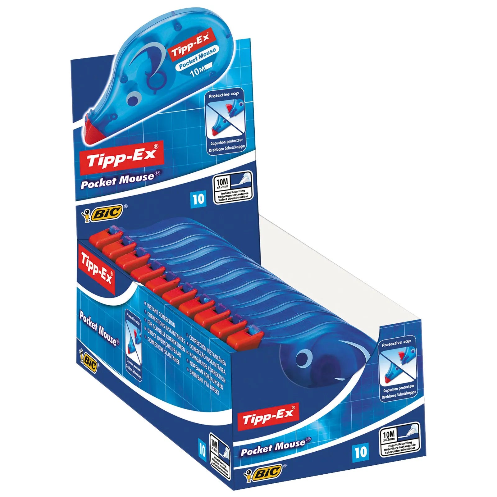 Tipp-Ex Pocket Mouse correction fluid display, 10-pack, blue packaging