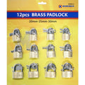 12Pcs - 25mm/30mm/35mm Brass Padlocks per pack