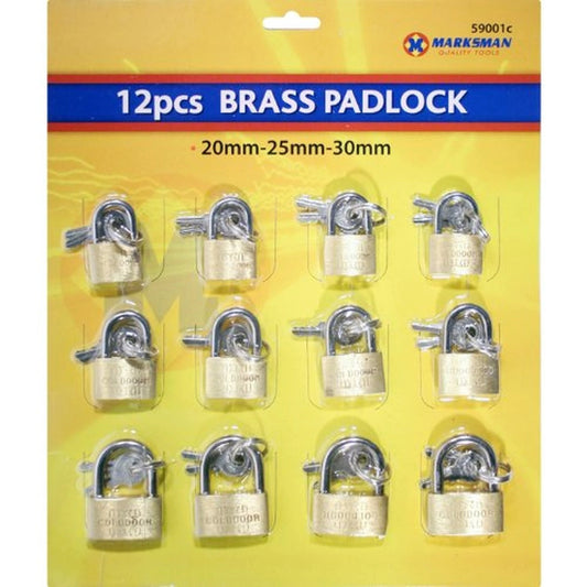 12Pcs - 25mm/30mm/35mm Brass Padlocks per pack