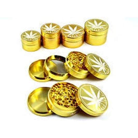 4 Part 50 MM Metal Leaf Herb Grinder GOLD by Unbranded