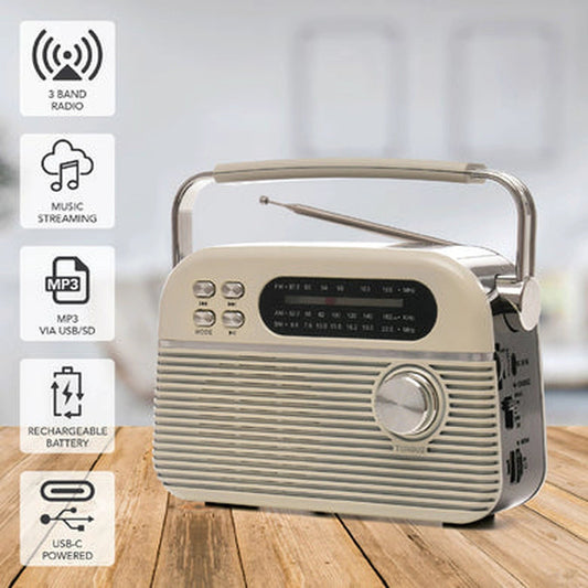 3 Band Bolero Rechargeable Portable Radio + Music Stream - Cream by Lloytron