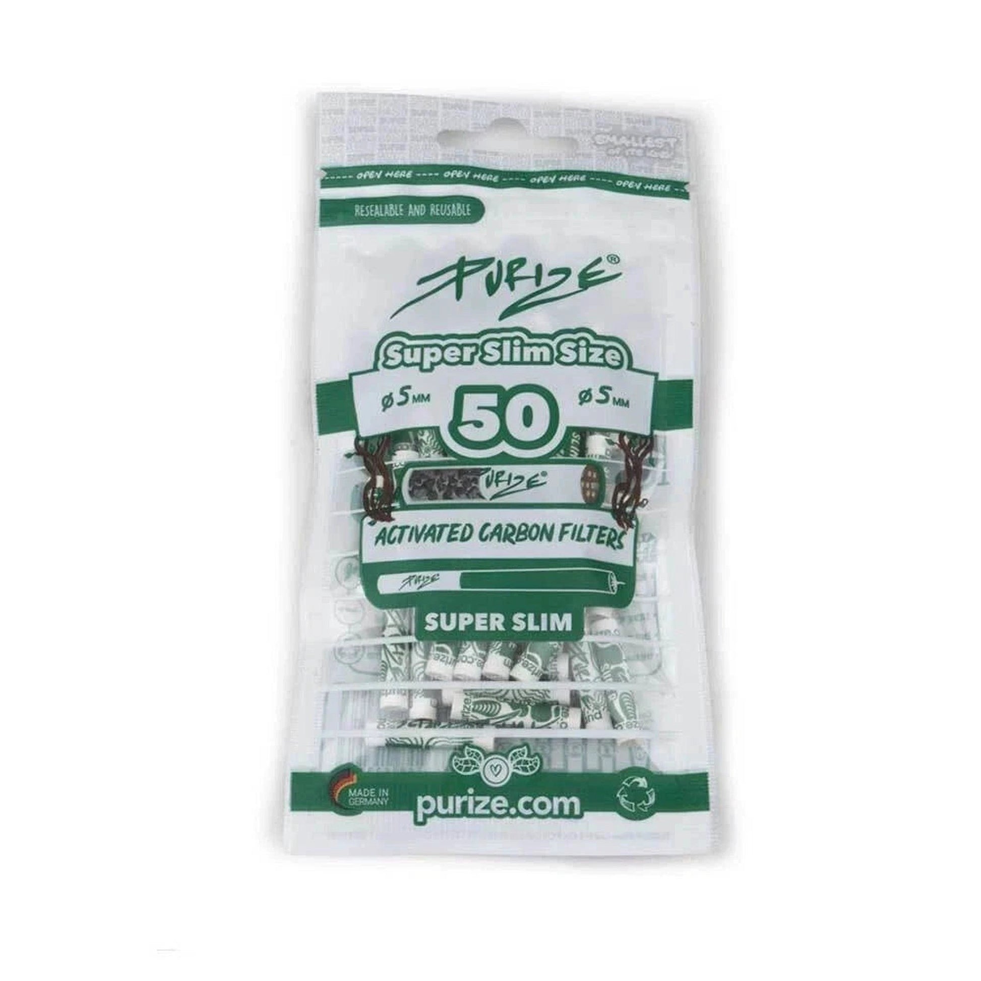 Purize Carbon Activated SUPER Slim Charcoal Filter Tips - 5mm - 50 Pack by Purize