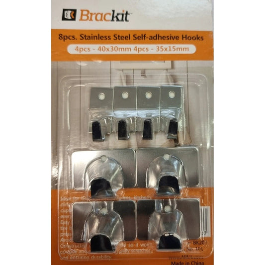 Brackit 8 Piece Stainless Steel Self -Adhesive Hooks by My Store