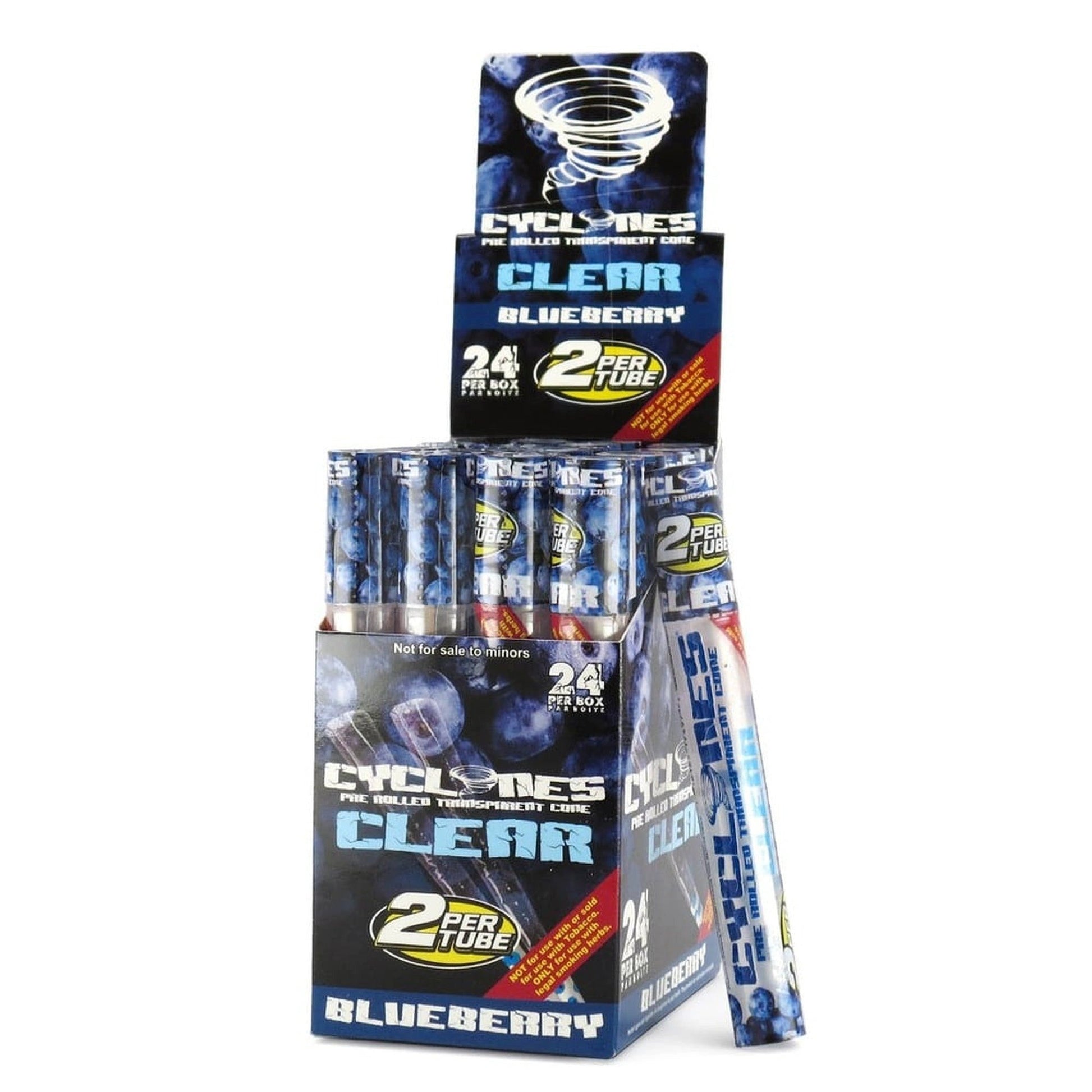 Cyclones Blunts Clear Blueberry wraps, pack of 24; stacked display