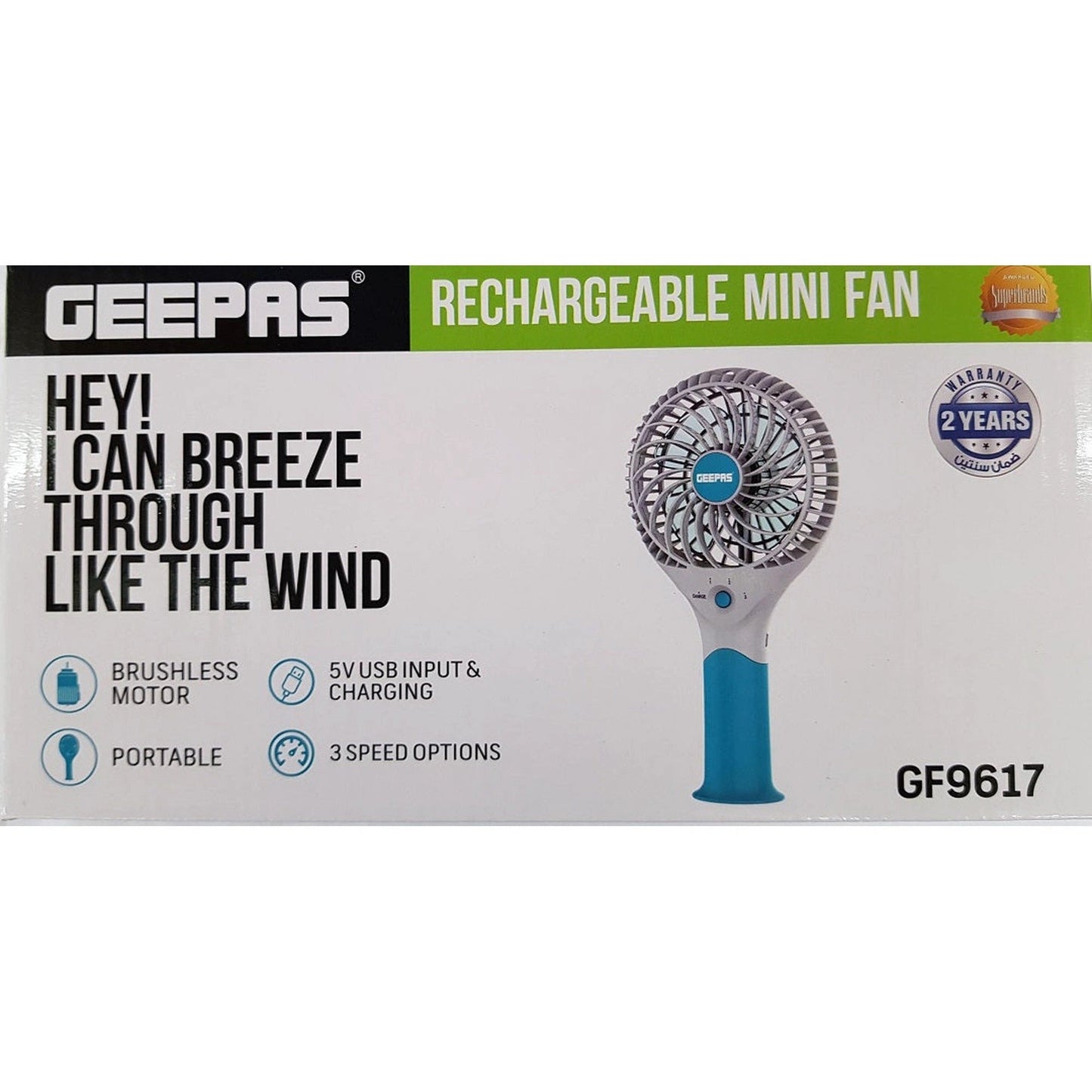 Geepas Rechargeable Mini Fan | Personal Portable Fan | by My Store