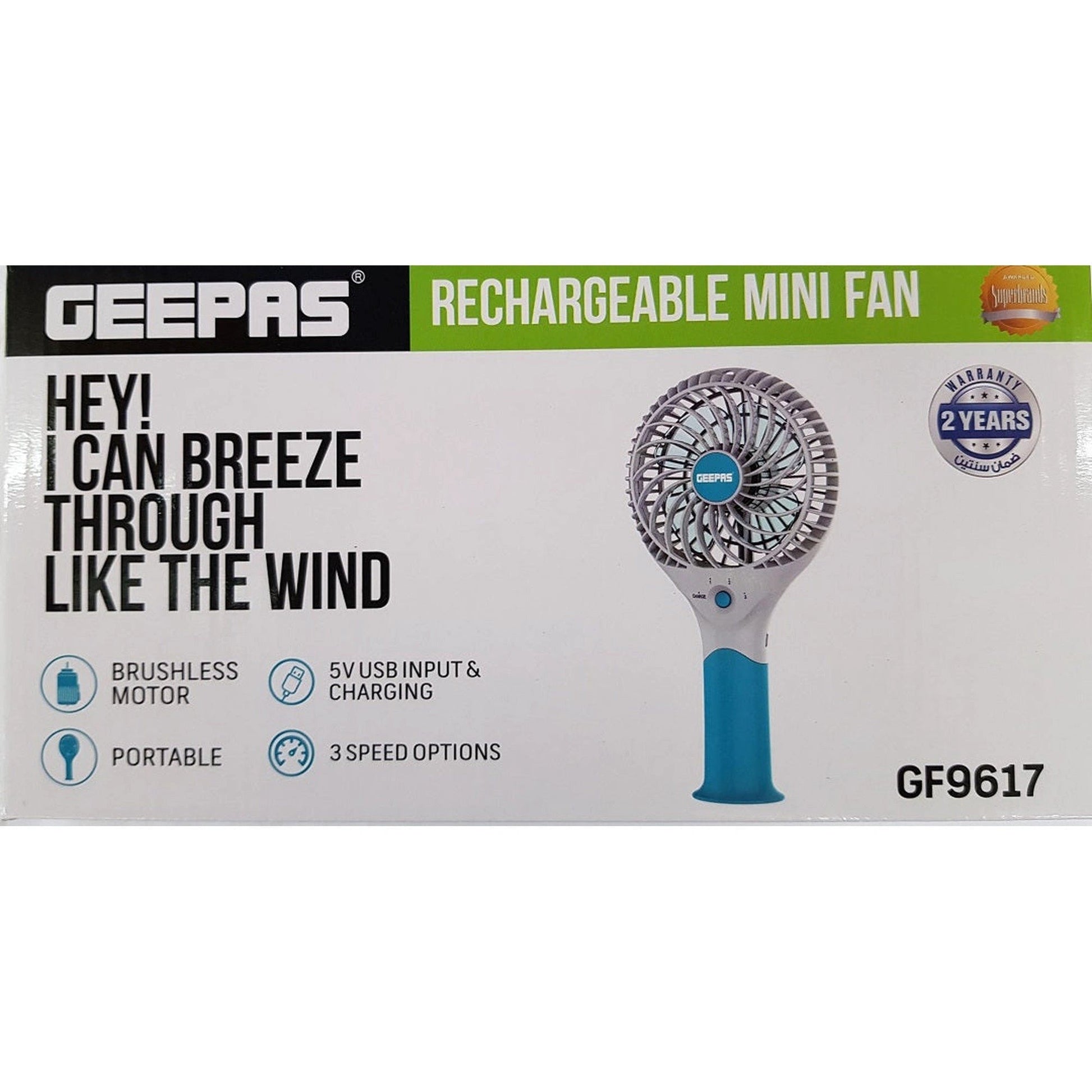 Geepas Rechargeable Mini Fan | Personal Portable Fan | by My Store