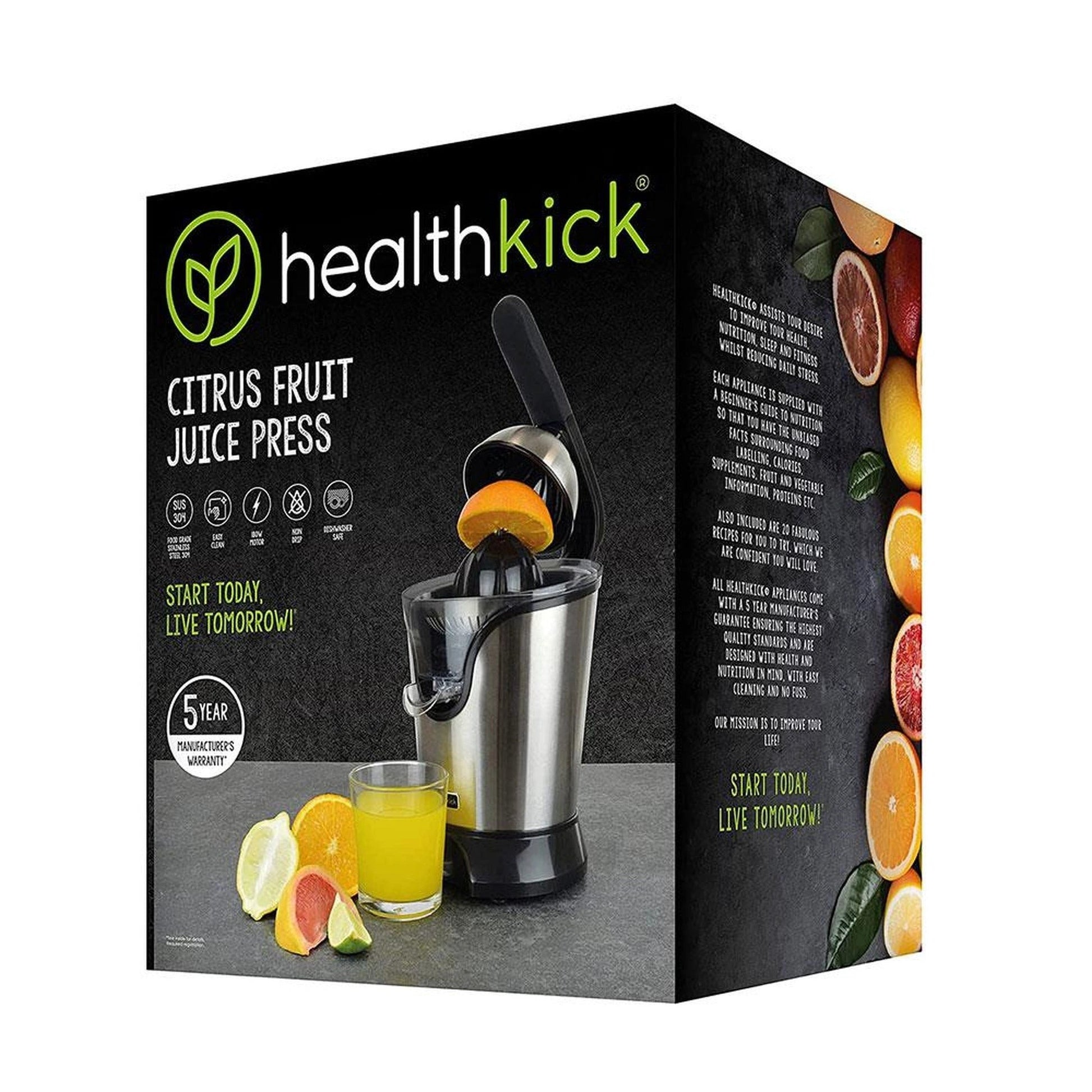 Health Kick Citrus Fruit Juice Press Stainless Steel 180 W - Black/Silver by Lloytron
