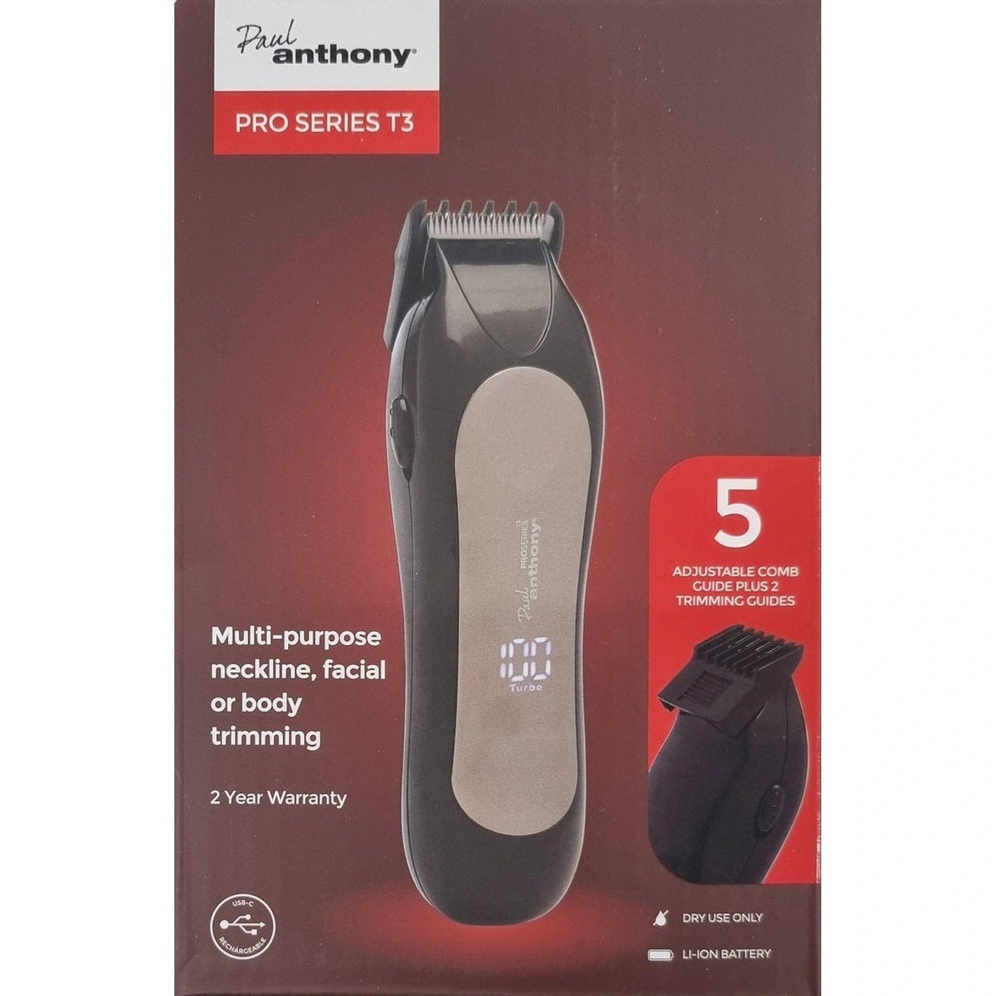 Paul Anthony 'Pro Series T3' Beard & Neckline Digital Trimmer H5123L by Lloytron