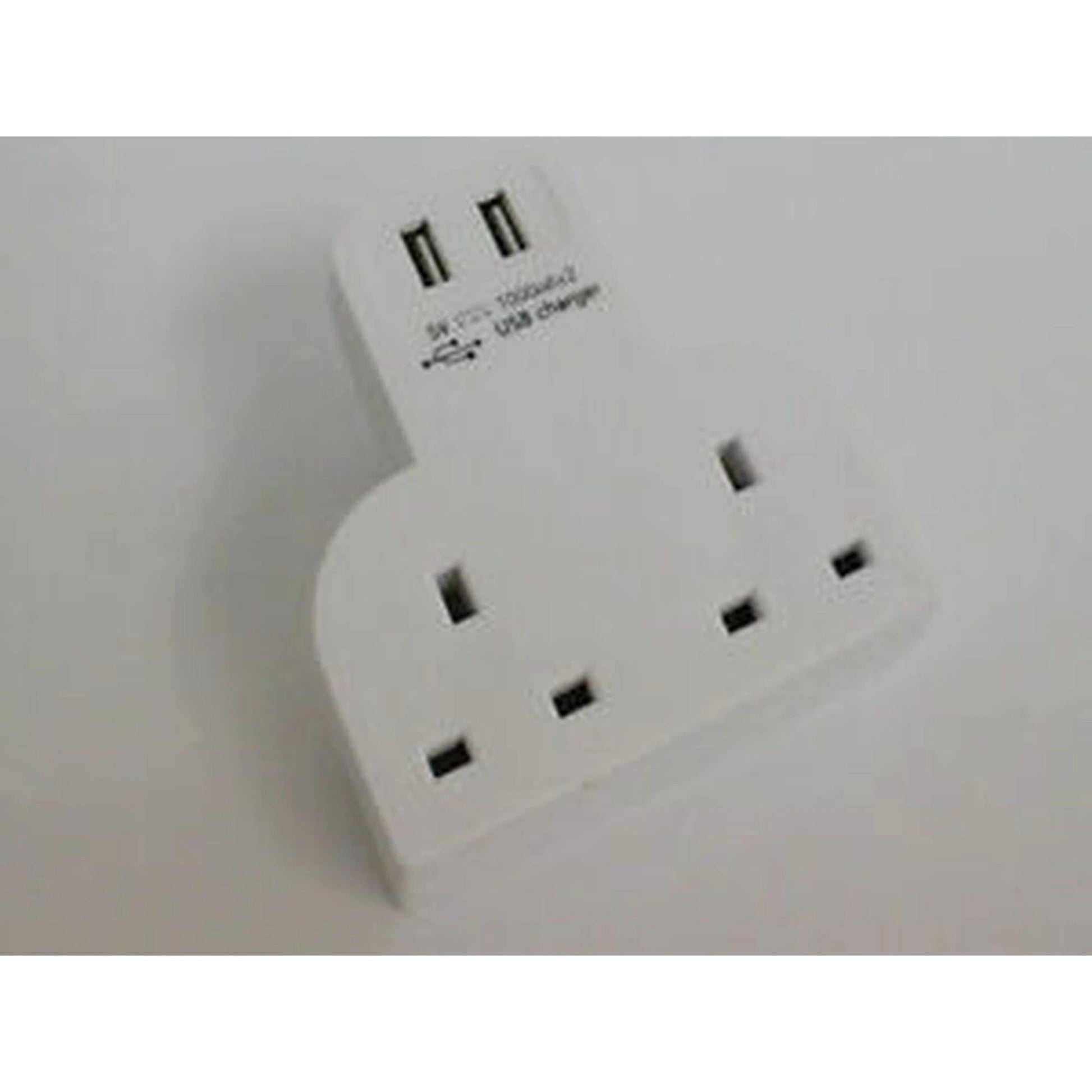 2 Way Gang Wall Mains Plug Extension Adaptor With 2 USB Charger by Power Plus