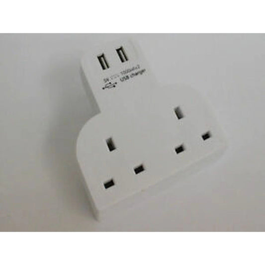 2 Way Gang Wall Mains Plug Extension Adaptor With 2 USB Charger by Power Plus