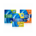 Tampax applicator tampons, 20-pack, three-box display with Tampax branding