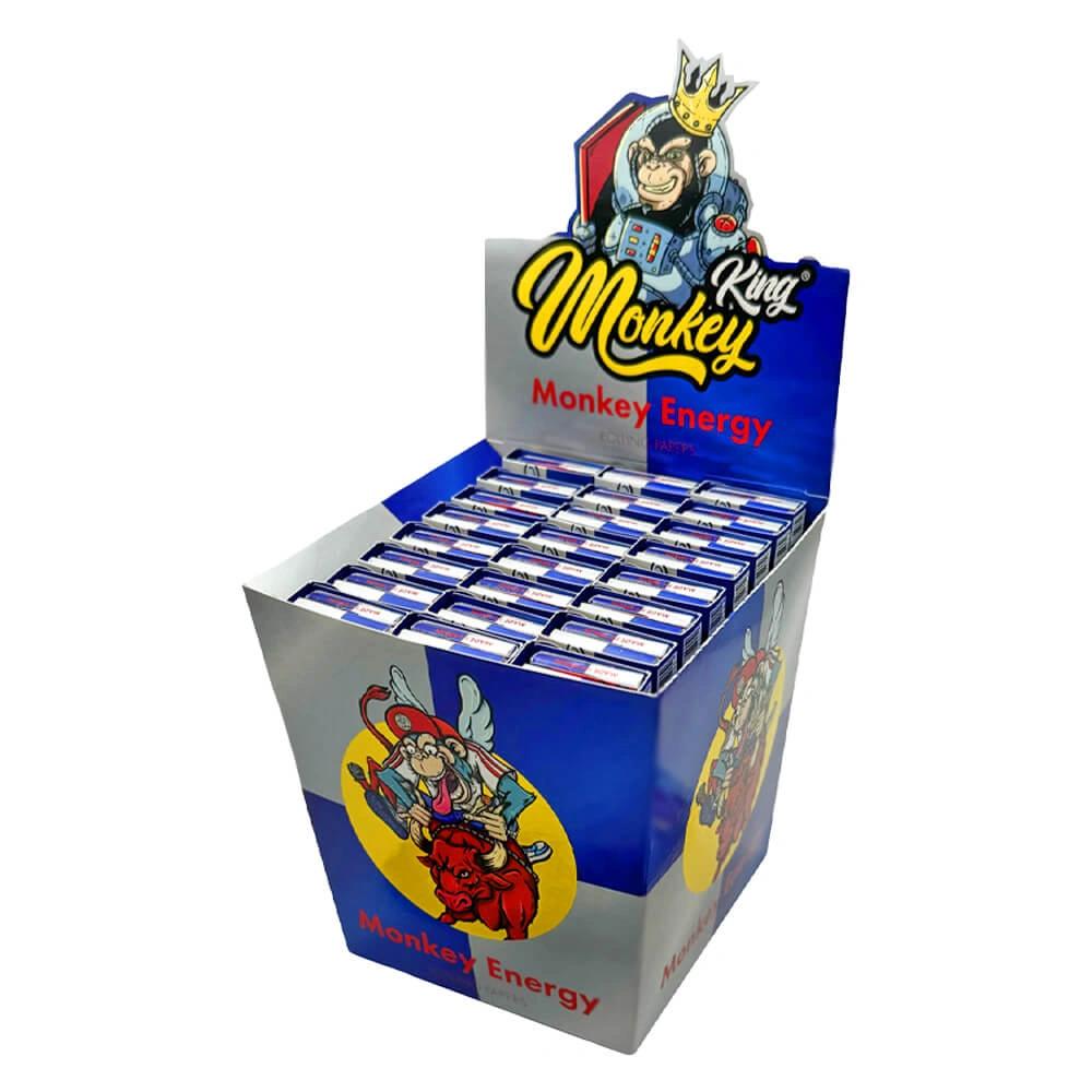 Monkey King Connoisseur flavoured rolling papers 24-pack display by 121 Wholesale featuring Monkey Energy branding